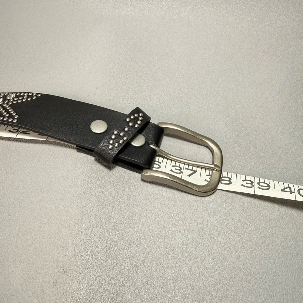Shyanne Genuine Leather Black Rhinestone and Silver-Tone Studded Belt NWOT
